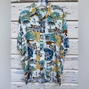 Pierre Cardin 100% Rayon Vacation Hawaii Hawaiian Tropical Coral Coast Shirt XL